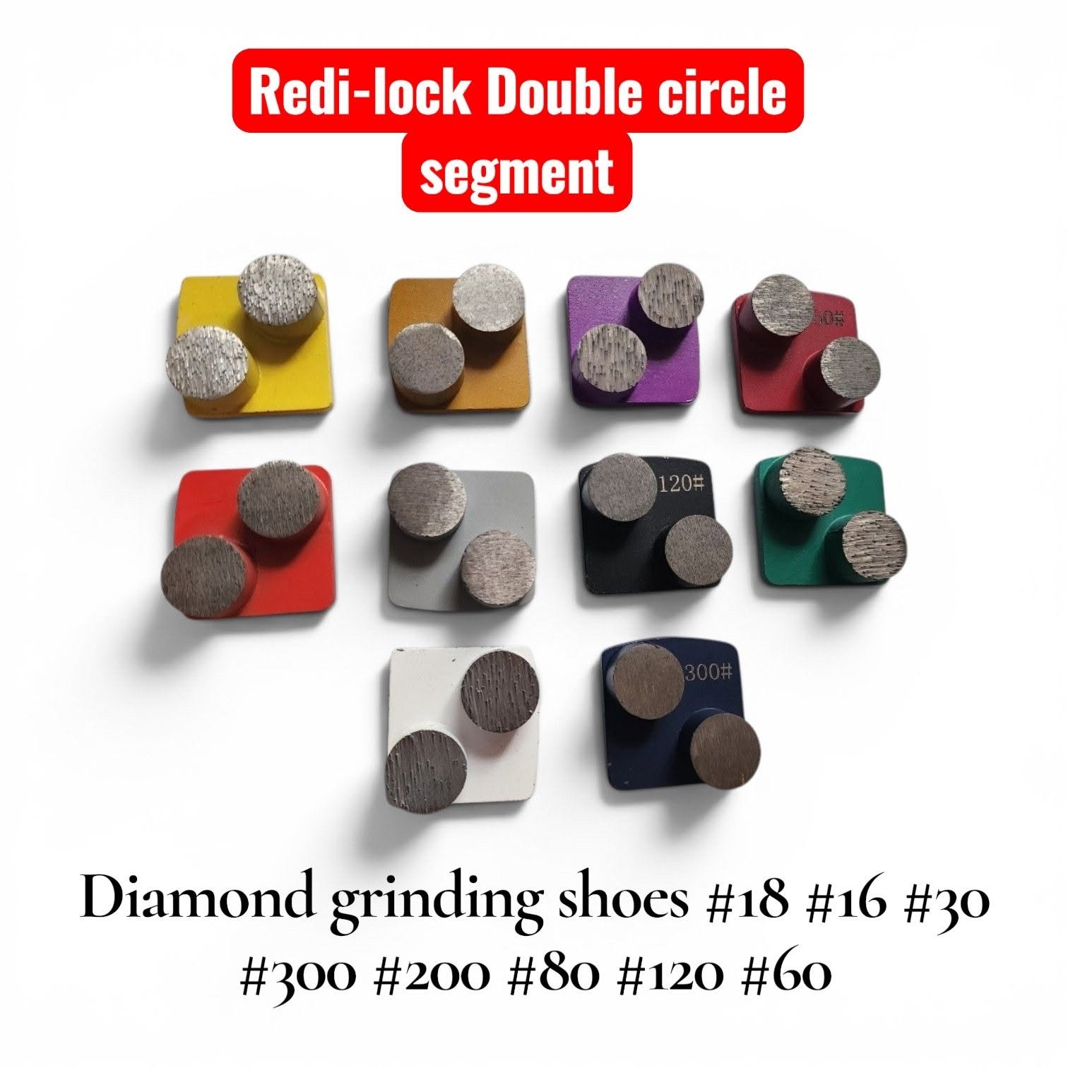 Redi-Lock double circle soft very soft and  hard #16 #18 #30 #50 #60 #80 #120 #200 #300 Diamond grinding shoes segments