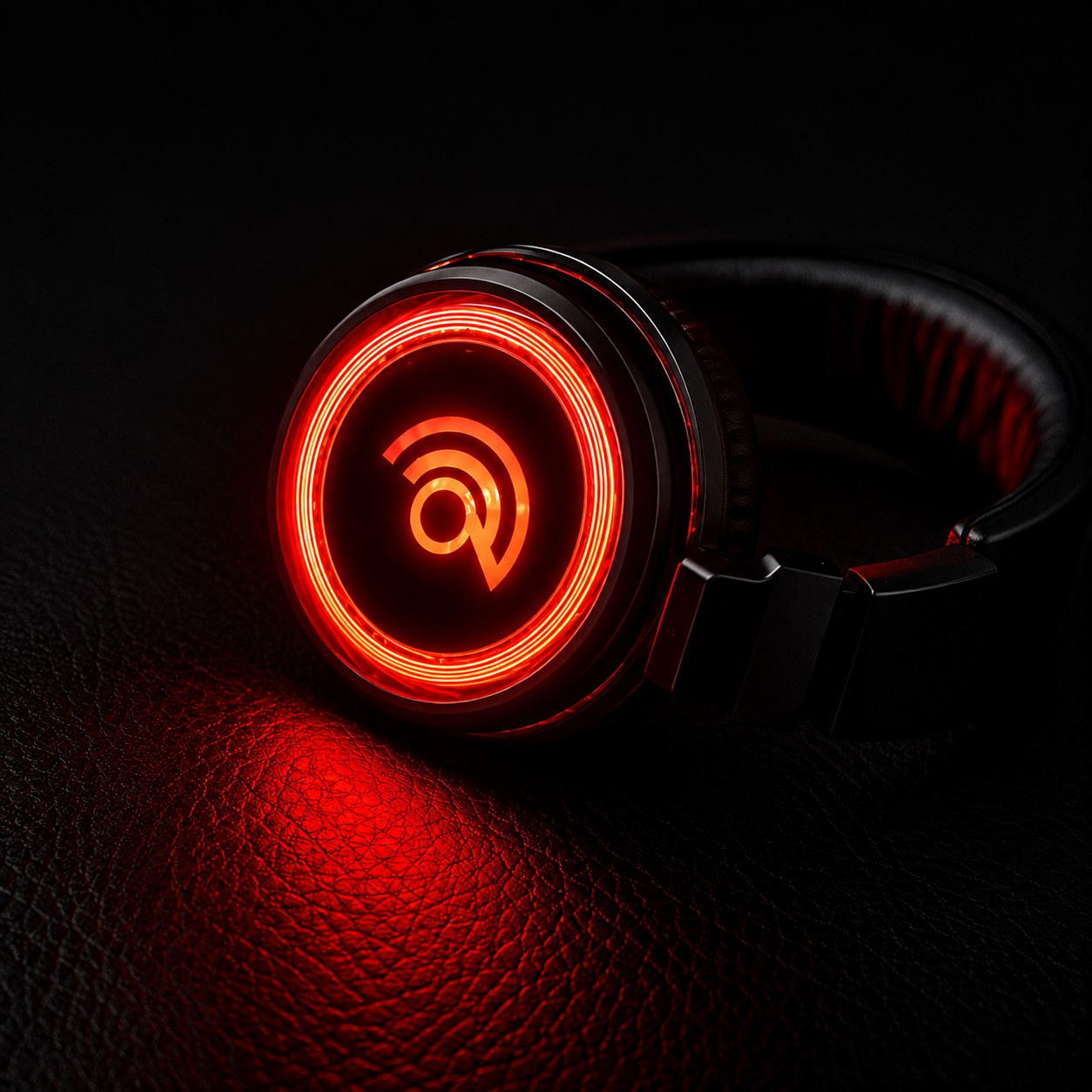 Alt Text“9D Breathwork headphones illuminated with red light.”